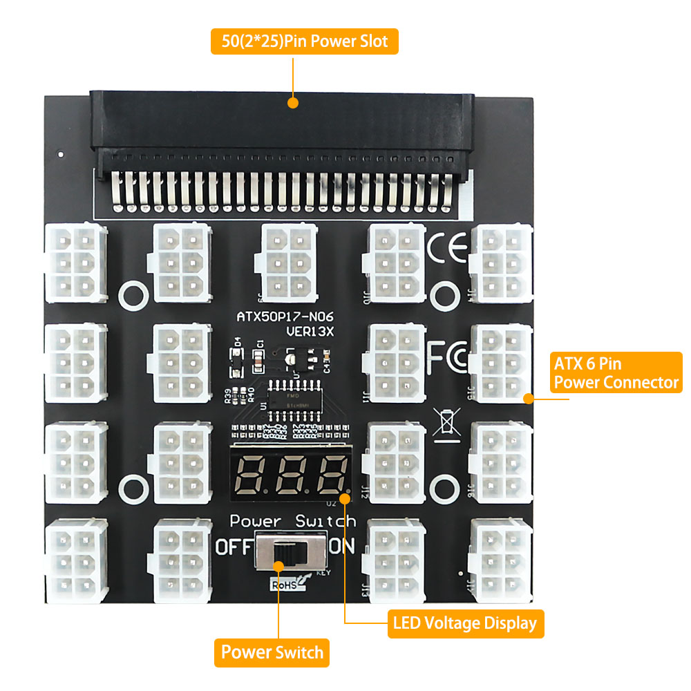 PCI-E 12V 50Pin To ATX 17 X 6P - 2000W Atx Mining Power Supply บทวิจารณ์และราคา