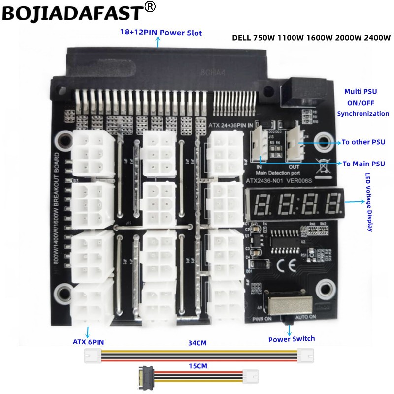 บอร์ดแยกสัญญาณ PCI-E 6Pin 12 ช - 2400W Server Psu Breakout Board บทวิจารณ์และราคา